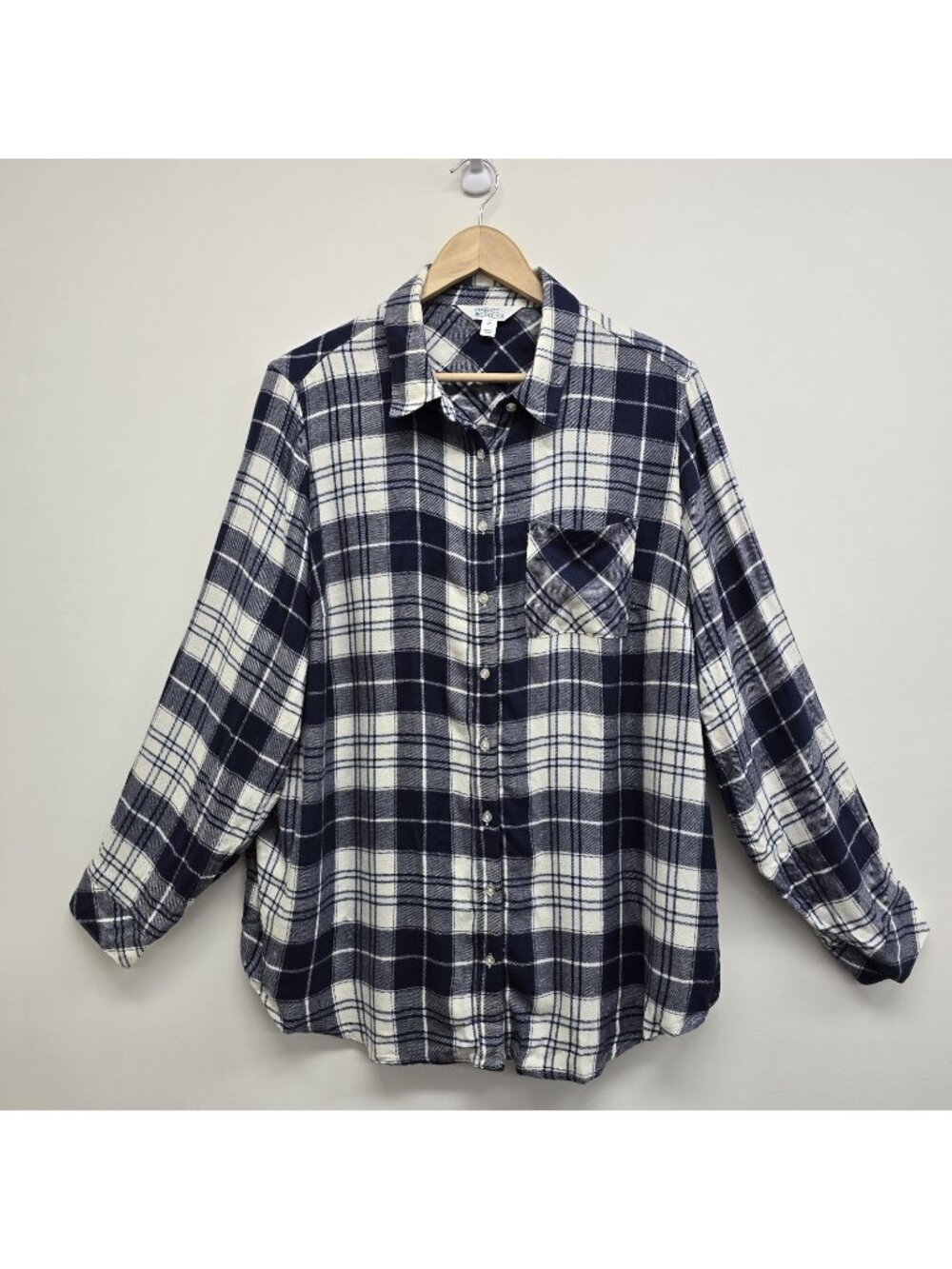 Market & Spruce Super Soft Cozy Button Up Flannel Shirt 1X Blue Plaid Layering